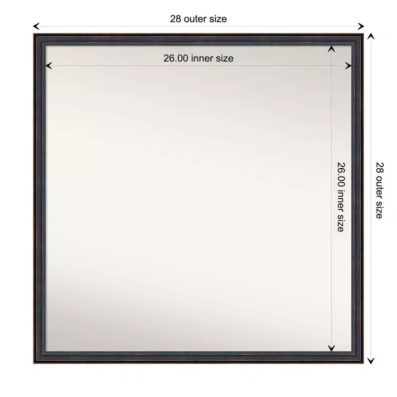 28" x 28" Non-Beveled Square Wood Framed Wall Mirror, Dark Bronze