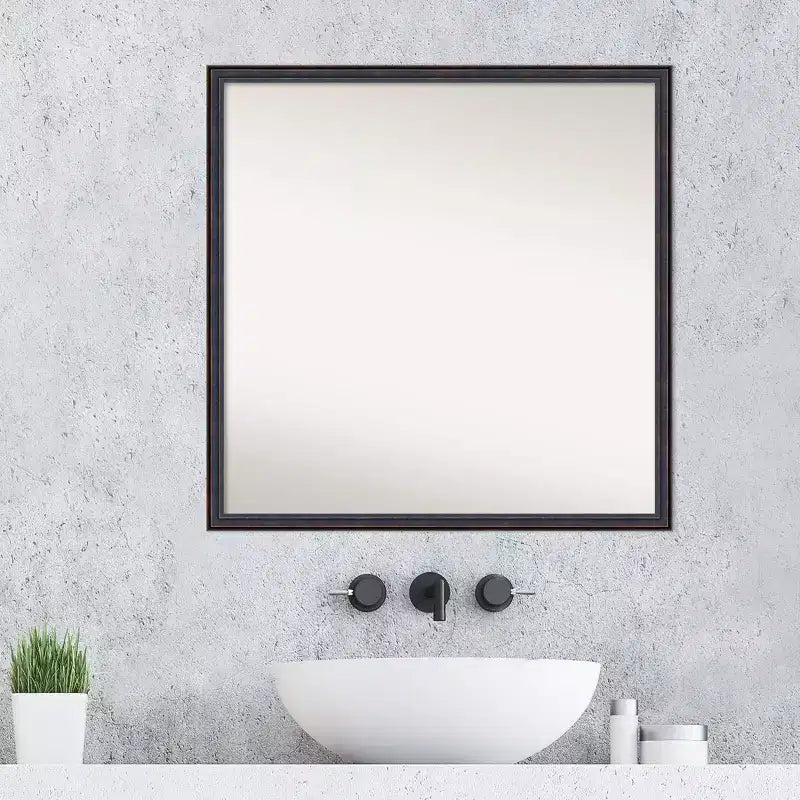 28" x 28" Non-Beveled Square Wood Framed Wall Mirror, Dark Bronze