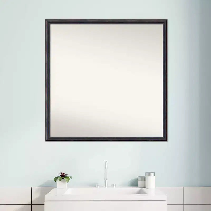 28" x 28" Non-Beveled Square Wood Framed Wall Mirror, Dark Bronze