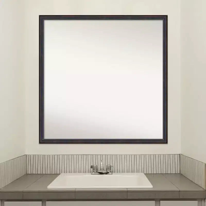 28" x 28" Non-Beveled Square Wood Framed Wall Mirror, Dark Bronze