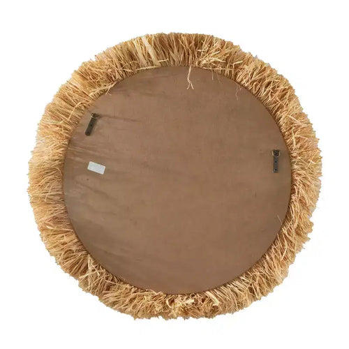 35" Round Seagrass Fringe Wall Mirror – Light Brown