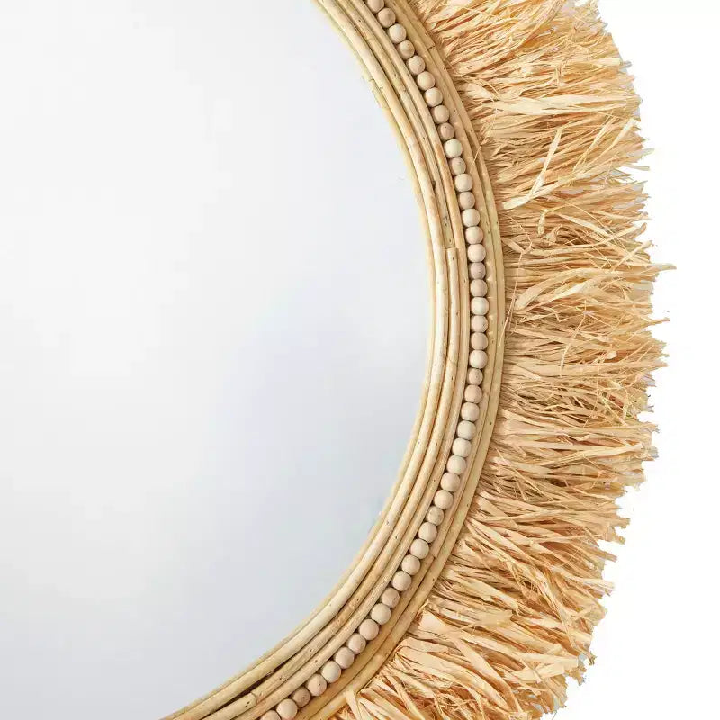 35" Round Seagrass Fringe Wall Mirror – Light Brown