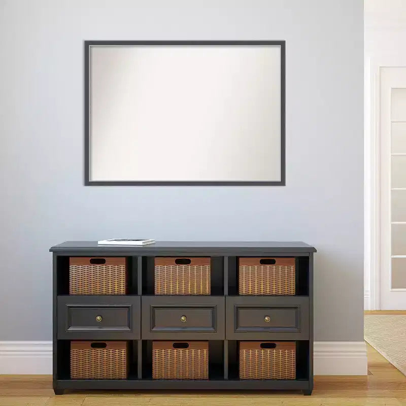 40" x 29" Non-Beveled Bathroom Wall Mirror with Thin Black Silver Frame