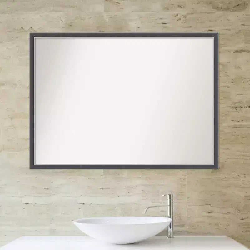 40" x 29" Non-Beveled Bathroom Wall Mirror with Thin Black Silver Frame
