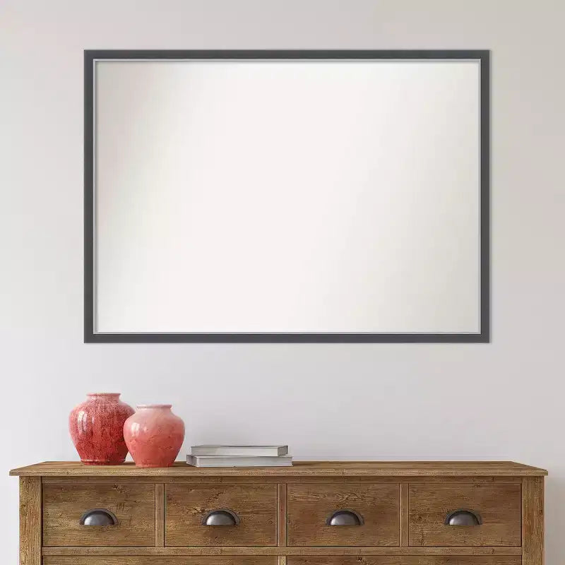 40" x 29" Non-Beveled Bathroom Wall Mirror with Thin Black Silver Frame
