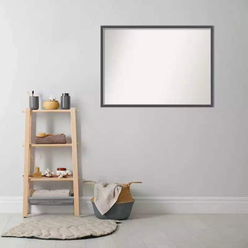 40" x 29" Non-Beveled Bathroom Wall Mirror with Thin Black Silver Frame