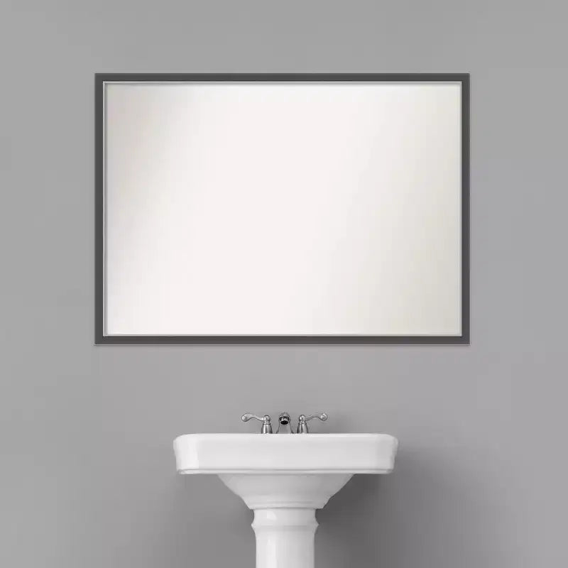 40" x 29" Non-Beveled Bathroom Wall Mirror with Thin Black Silver Frame