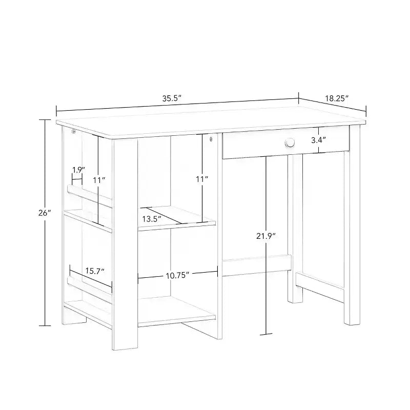 Kids Desk and Chair Set with Storage Cubbies, Bookshelves and Magnetic Art Display Bars, White