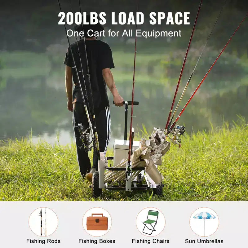 Beach Fishing Cart with 11-Inch Wheels, 200 lbs Capacity