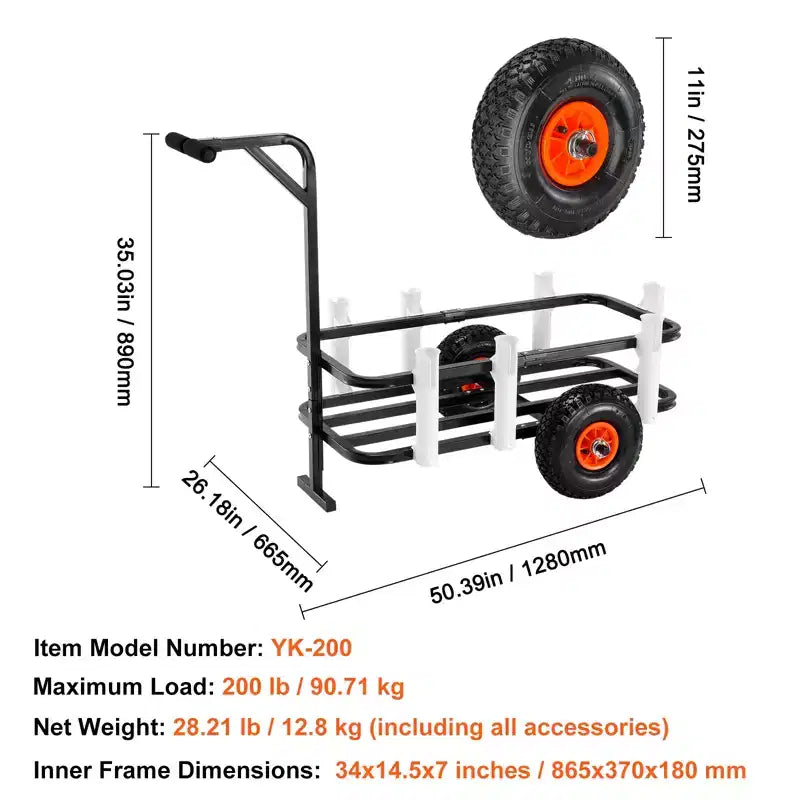 Beach Fishing Cart with 11-Inch Wheels, 200 lbs Capacity