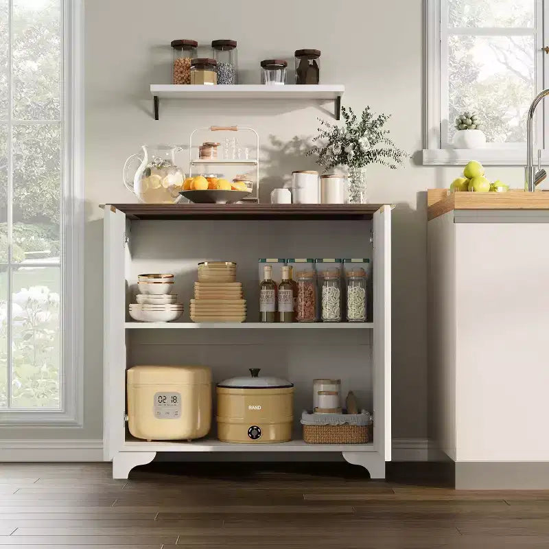 Farmhouse Buffet Cabinet with Fluted Doors & Adjustable Shelves