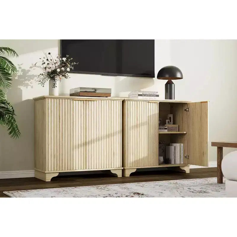 Farmhouse Buffet Cabinet with Fluted Doors & Adjustable Shelves