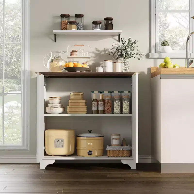 Farmhouse Buffet Cabinet with Fluted Doors & Adjustable Shelves