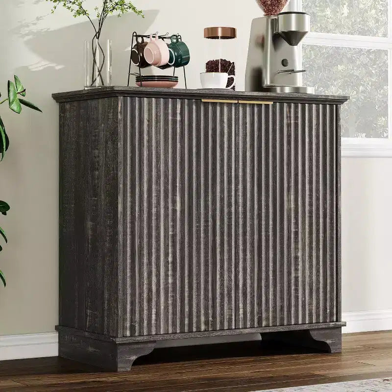 Farmhouse Buffet Cabinet with Fluted Doors & Adjustable Shelves