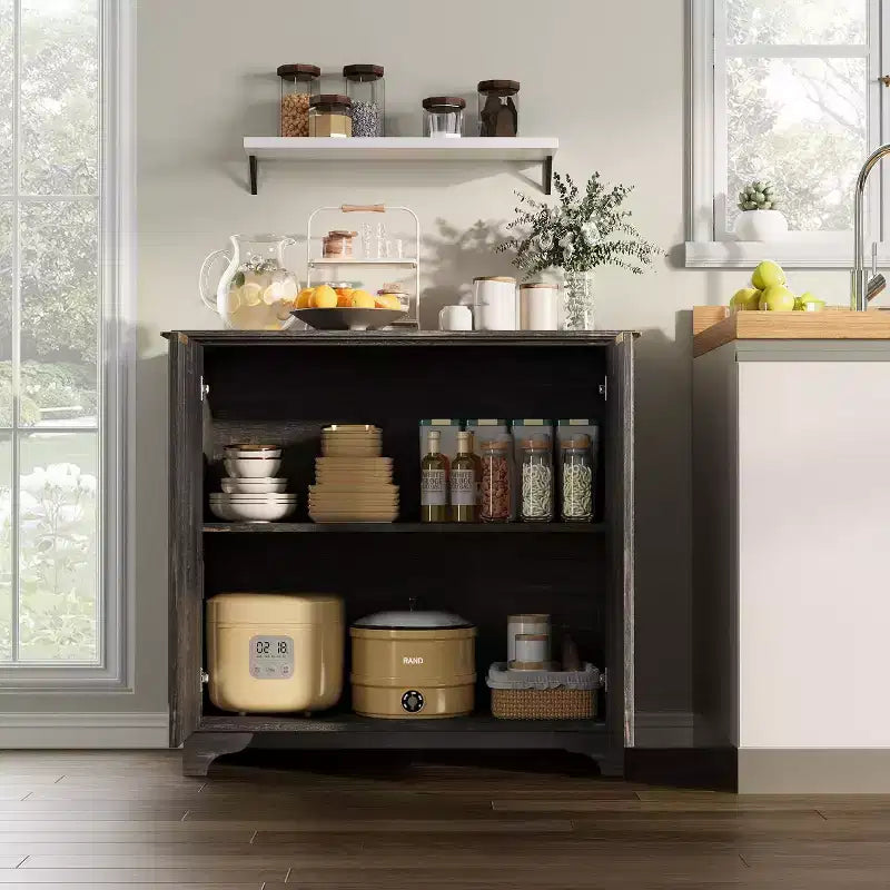 Farmhouse Buffet Cabinet with Fluted Doors & Adjustable Shelves