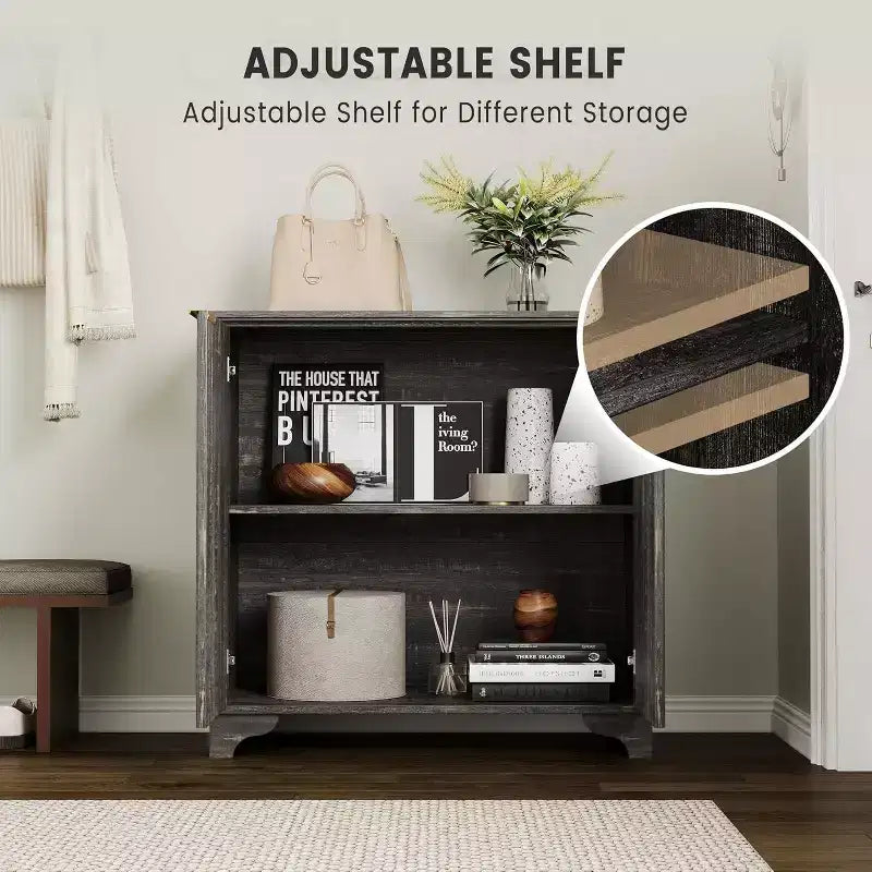 Farmhouse Buffet Cabinet with Fluted Doors & Adjustable Shelves