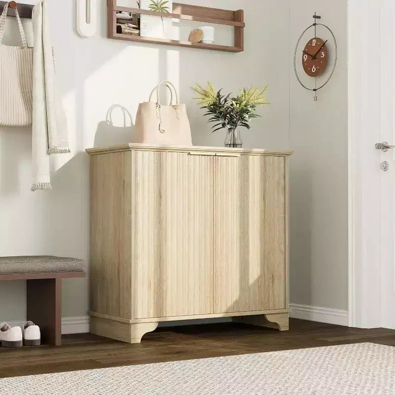 Farmhouse Buffet Cabinet with Fluted Doors & Adjustable Shelves