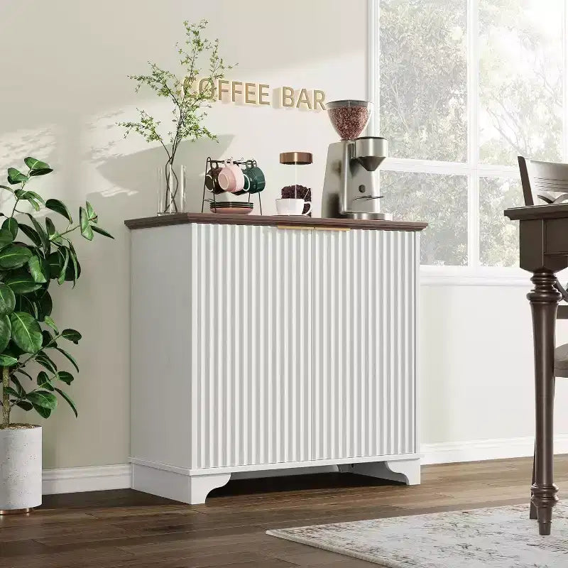Farmhouse Buffet Cabinet with Fluted Doors & Adjustable Shelves