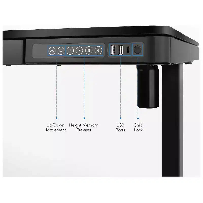 Electric Height Adjustable Standing Desk with Drawer and USB Charging Hub