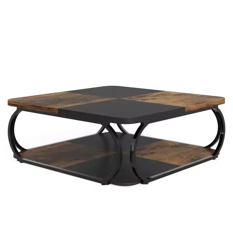 39-Inch Two-Tier Square Coffee Table with Metal Frame