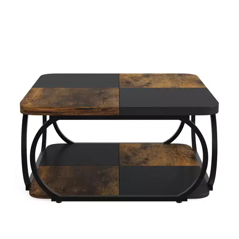 39-Inch Two-Tier Square Coffee Table with Metal Frame