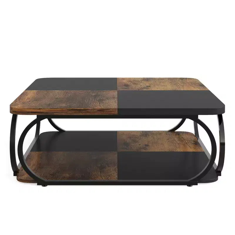 39-Inch Two-Tier Square Coffee Table with Metal Frame