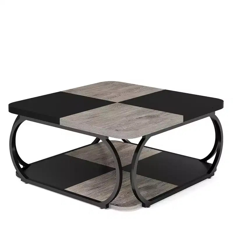 39-Inch Two-Tier Square Coffee Table with Metal Frame