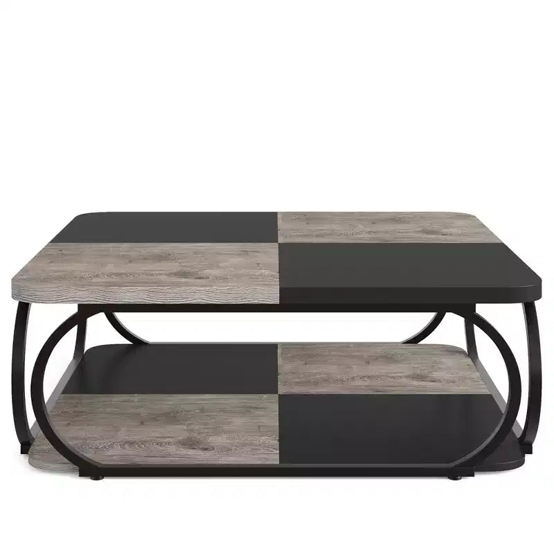 39-Inch Two-Tier Square Coffee Table with Metal Frame