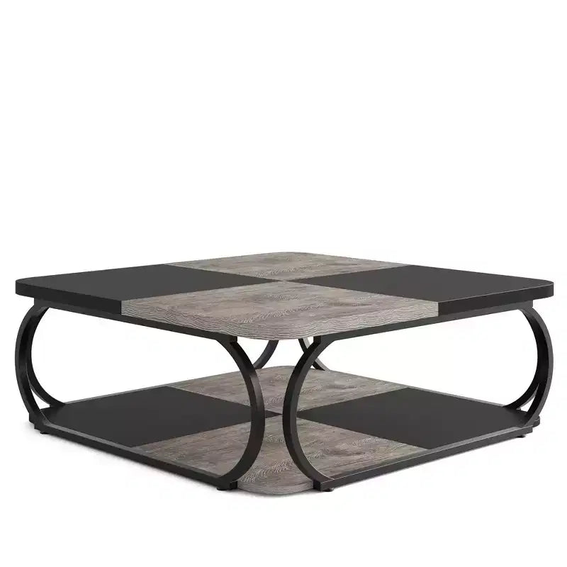 39-Inch Two-Tier Square Coffee Table with Metal Frame