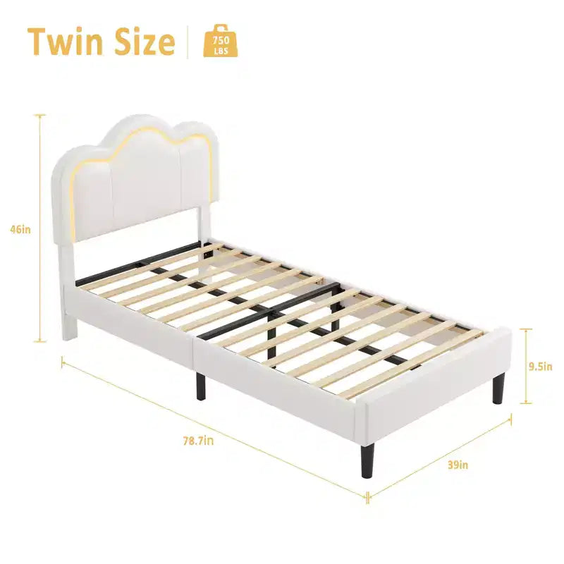 Twin Upholstered Bed Frame with LED Lighting and Storage Drawer