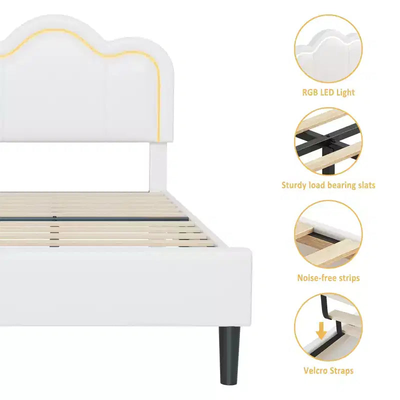 Twin Upholstered Bed Frame with LED Lighting and Storage Drawer