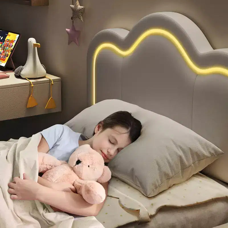 Twin Upholstered Bed Frame with LED Lighting and Storage Drawer
