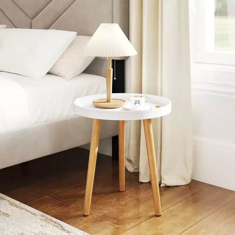 Round Side Table with Tray Top and Bamboo Legs