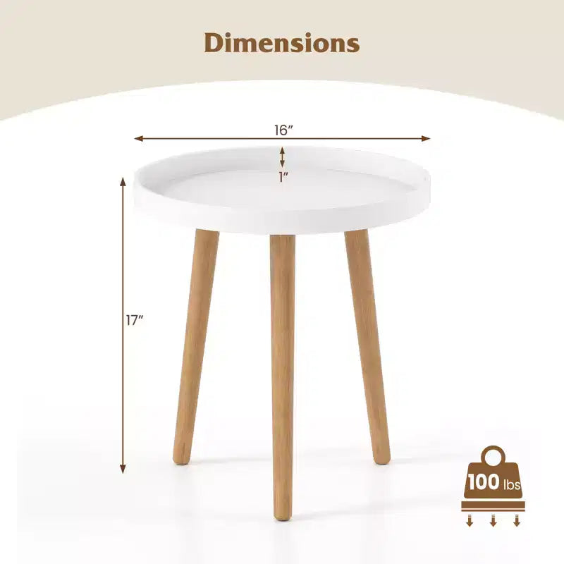 Round Side Table with Tray Top and Bamboo Legs