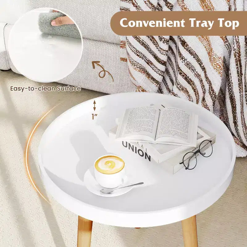 Round Side Table with Tray Top and Bamboo Legs