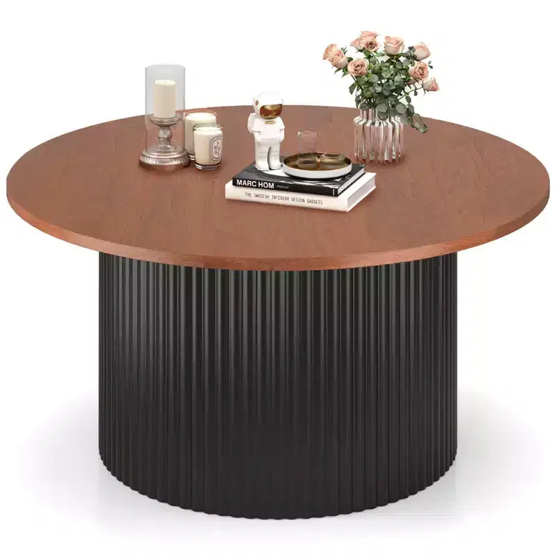 Costway Round Coffee Table 32 Tea Table with Solid Wood Frame Home Accent Cocktail Table