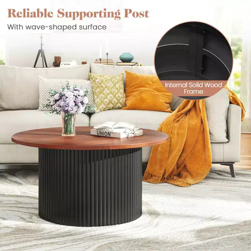 Round Coffee Table 32 inch with Solid Wood Frame
