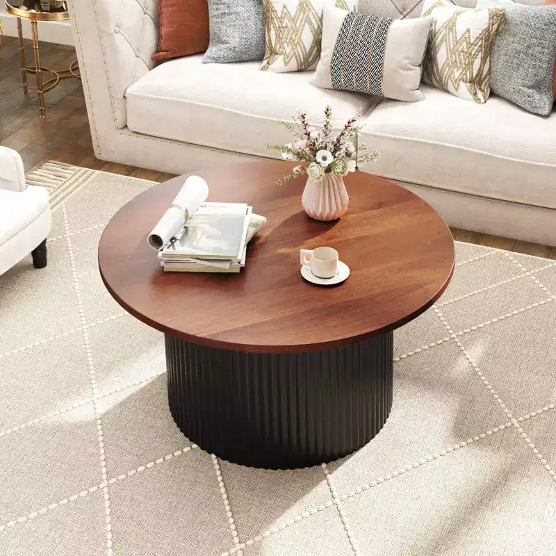 Round Coffee Table 32 inch with Solid Wood Frame