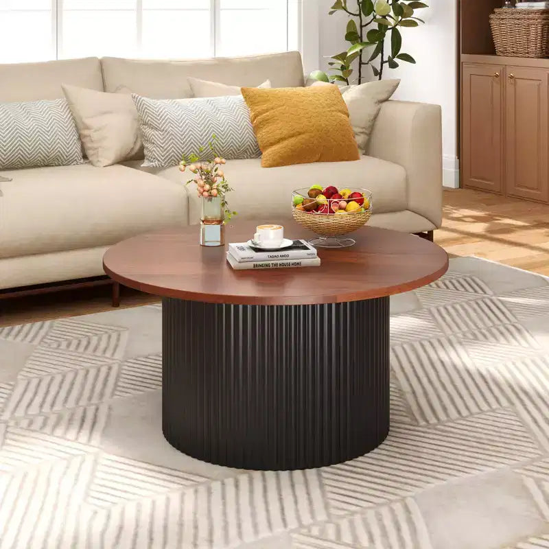 Round Coffee Table 32 inch with Solid Wood Frame