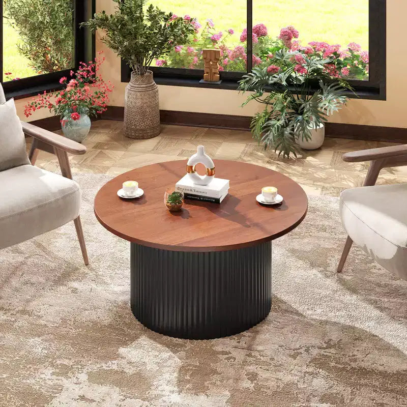 Round Coffee Table 32 inch with Solid Wood Frame