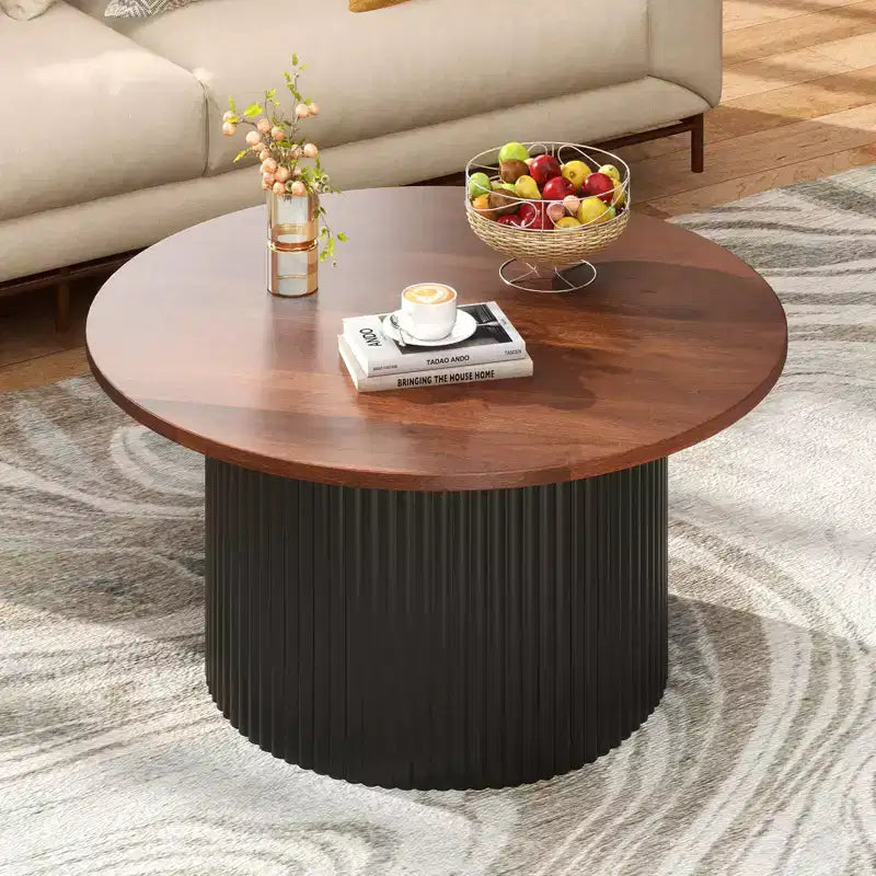 Round Coffee Table 32 inch with Solid Wood Frame