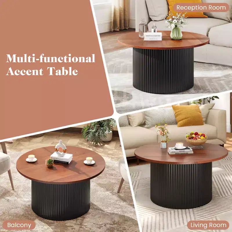 Round Coffee Table 32 inch with Solid Wood Frame