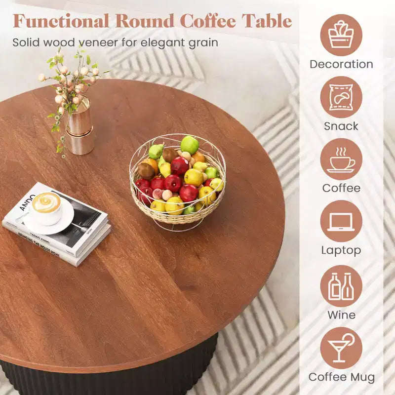 Round Coffee Table 32 inch with Solid Wood Frame