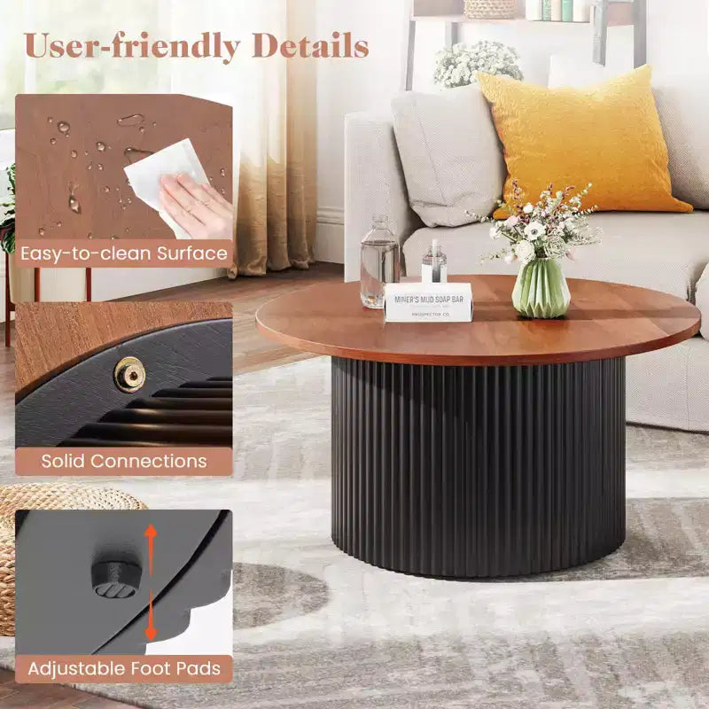 Round Coffee Table 32 inch with Solid Wood Frame