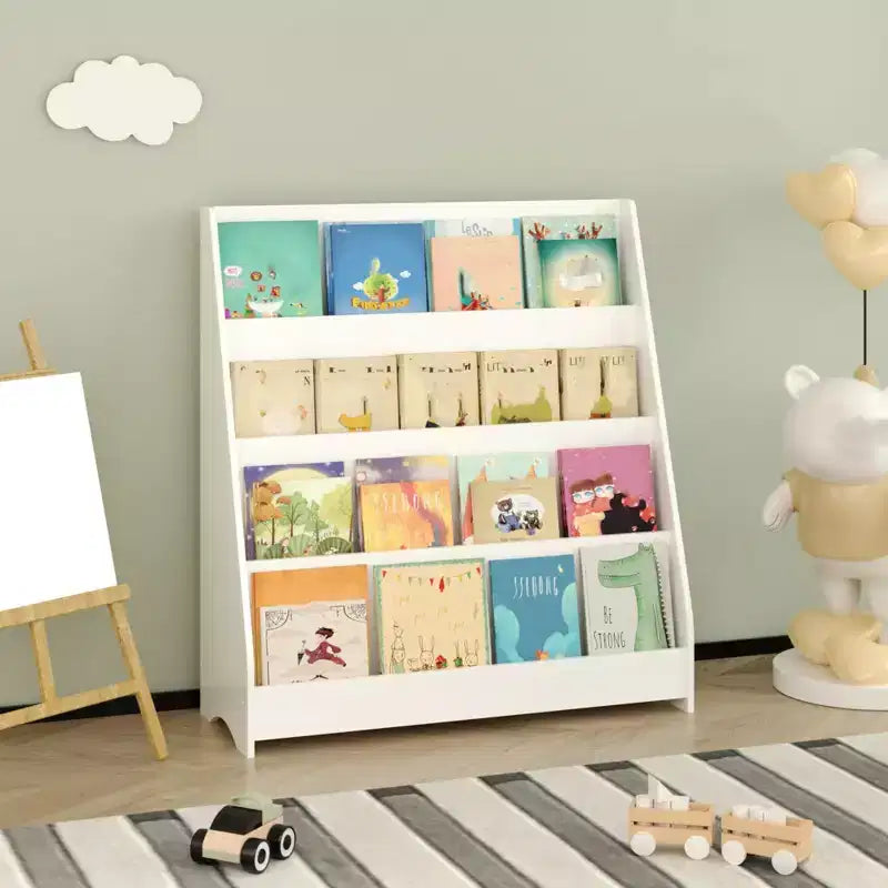 4-Tier Kids Bookshelf with Corner Storage