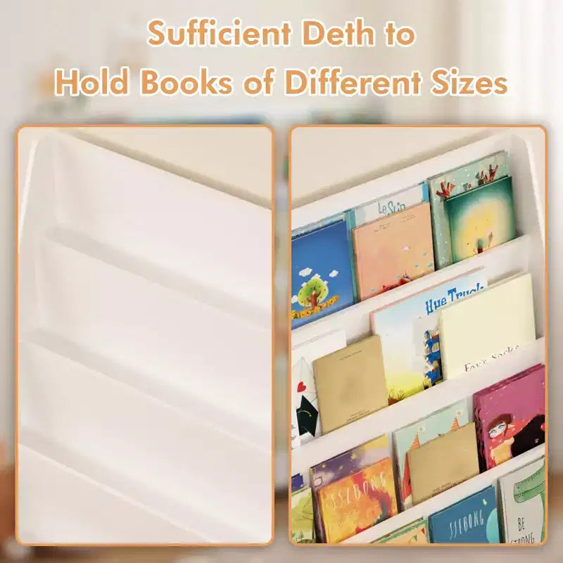 4-Tier Kids Bookshelf with Corner Storage
