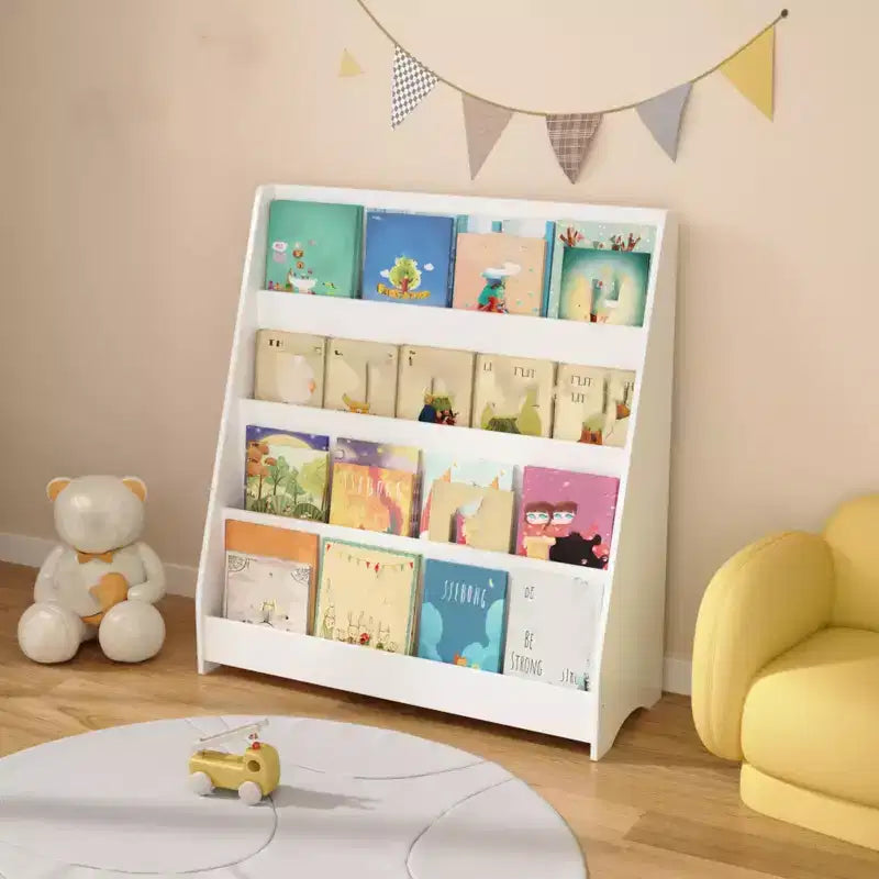 4-Tier Kids Bookshelf with Corner Storage