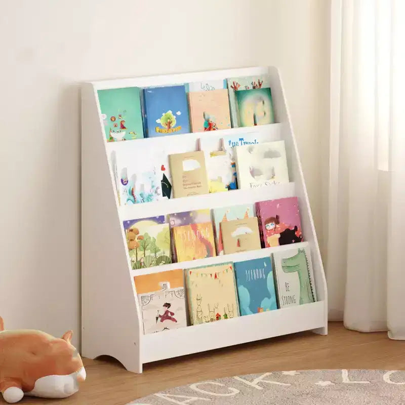 4-Tier Kids Bookshelf with Corner Storage