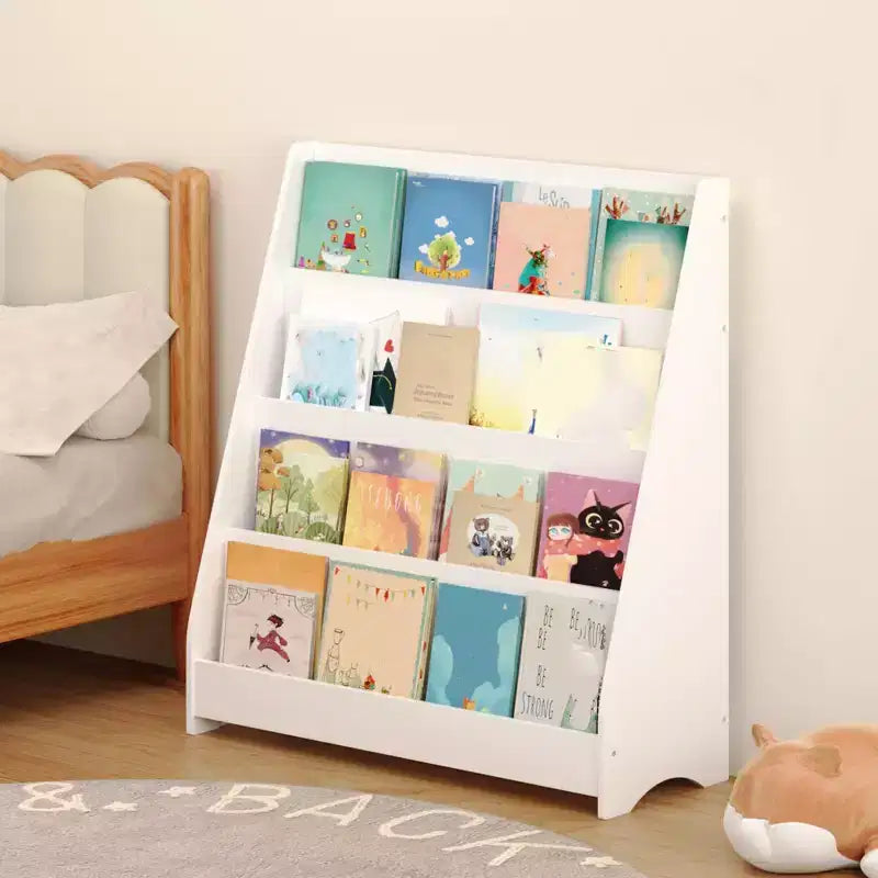 4-Tier Kids Bookshelf with Corner Storage