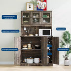 Credenza da dispensa da 71'' con stazione di ricarica, ante in vetro e ripiano aperto, marrone